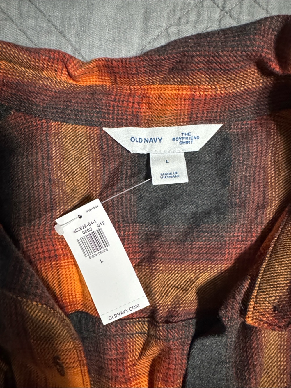 Old Navy Orange and Charcoal Plaid Flannel Shirt - Picture 2 of 3